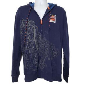 Red Bull KTM Racing Sweatshirt Blue Hooded Full Zip Jacket Mens Sz Large